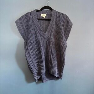 Vintage 90s Sweater Vest Women's Size Large Blue Knit Alicia V Neck Preppy Retro